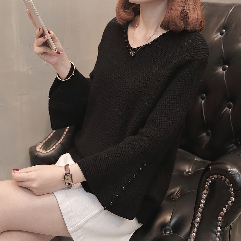 百搭V領喇叭袖針織毛衣(6色)