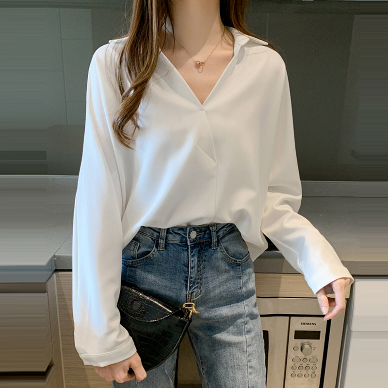韓系百搭V領長袖襯衫
