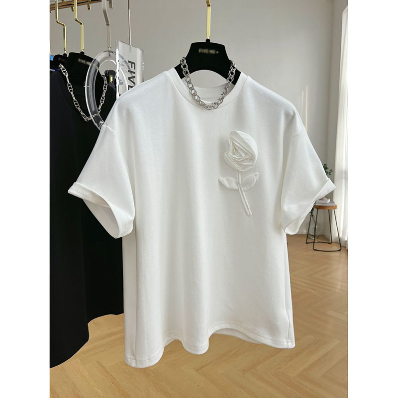 氣質優雅設計感立體花朵T恤(2色)