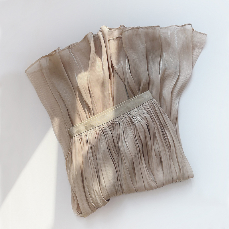 修身絲光紗中長款A字飄逸半身裙(8色)