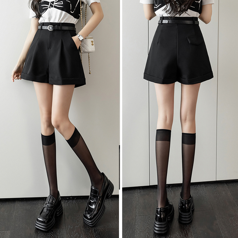 高腰A字寬腳休閒西裝短褲(2色)