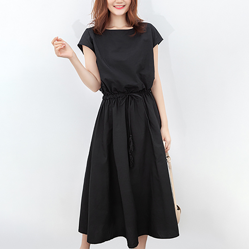 日式簡約文藝可收腰寬鬆棉麻連身裙(9色)