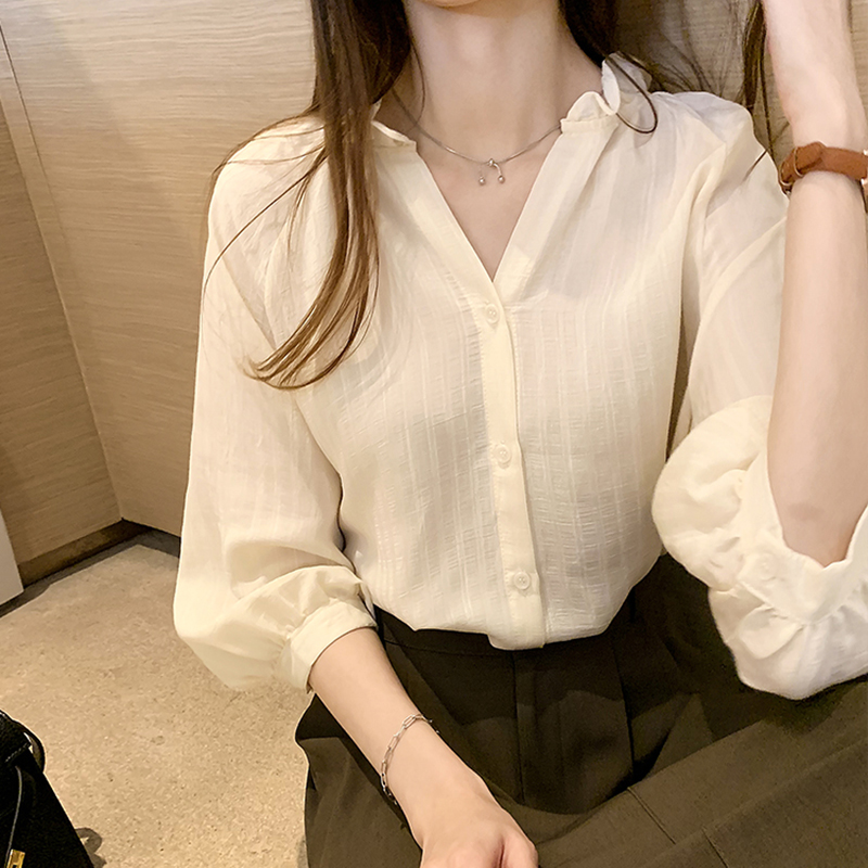 小眾溫柔風寬鬆薄款七分袖襯衫