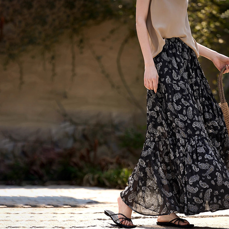 法式復古高腰印花A字裙