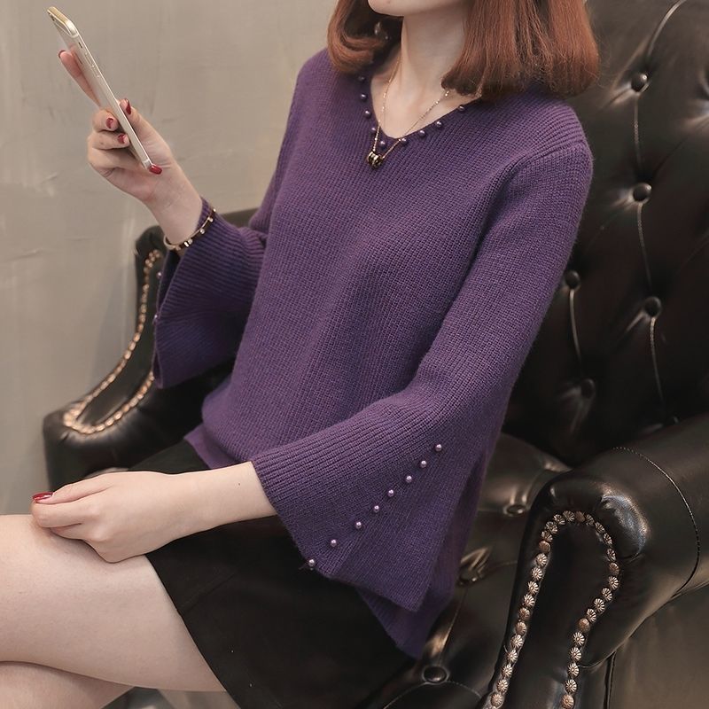 百搭V領喇叭袖針織毛衣(6色)