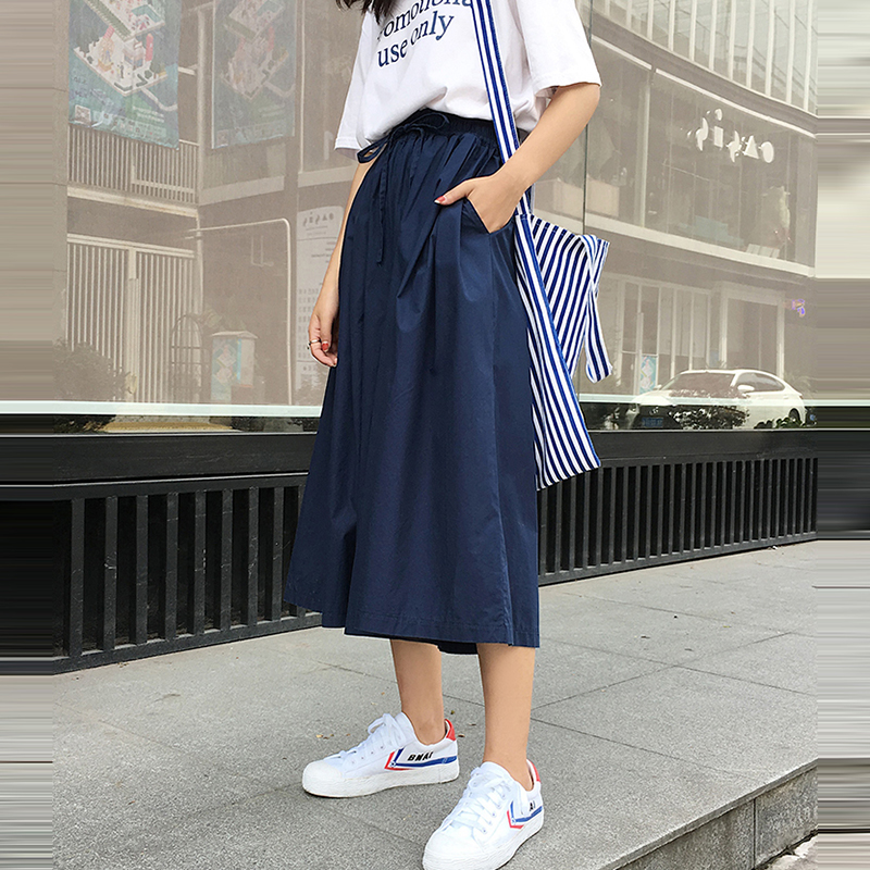 韩系高腰垂感闊腿七分褲(3色)