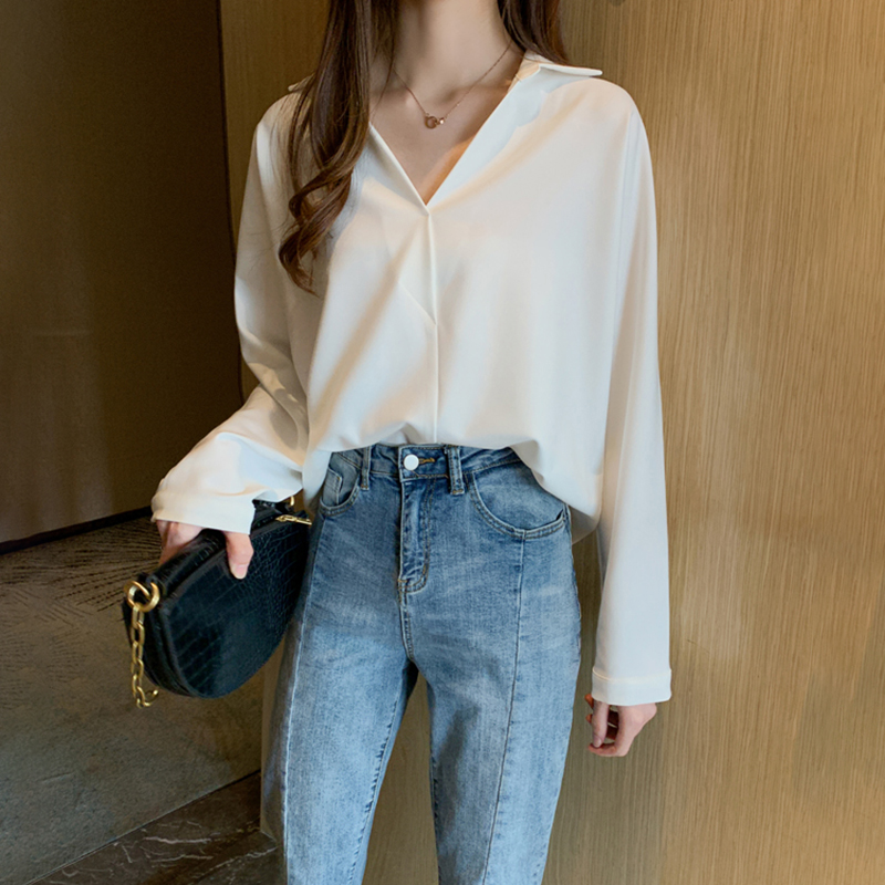 韓系百搭V領長袖襯衫