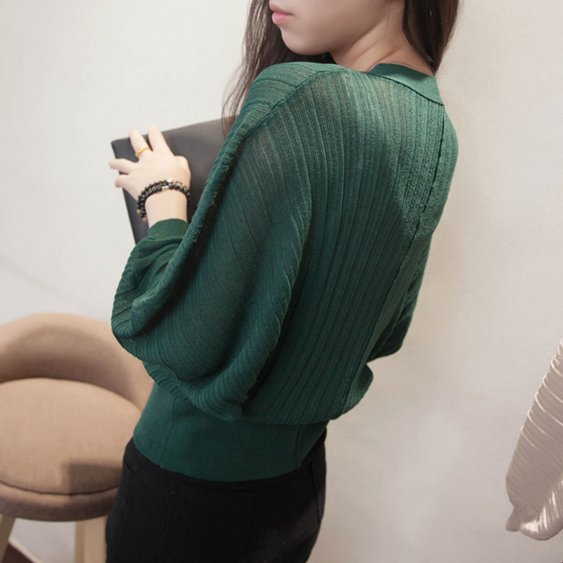 燈籠袖外搭V領寬鬆冷氣房披肩針織衫(5色)