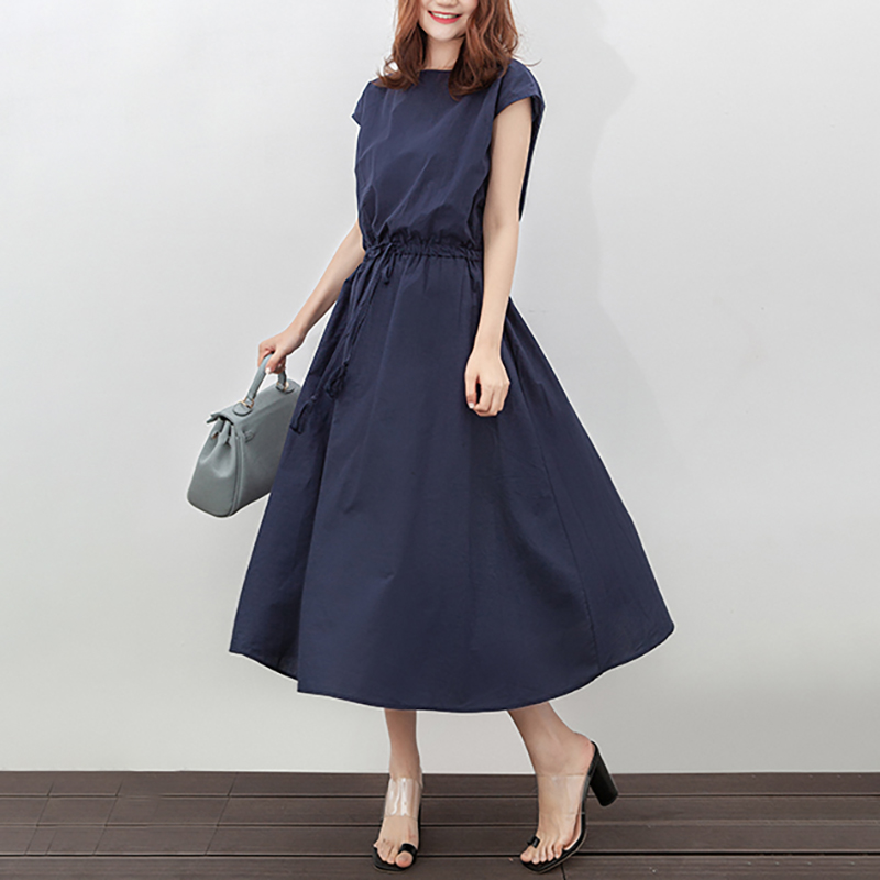 日式簡約文藝可收腰寬鬆棉麻連身裙(9色)