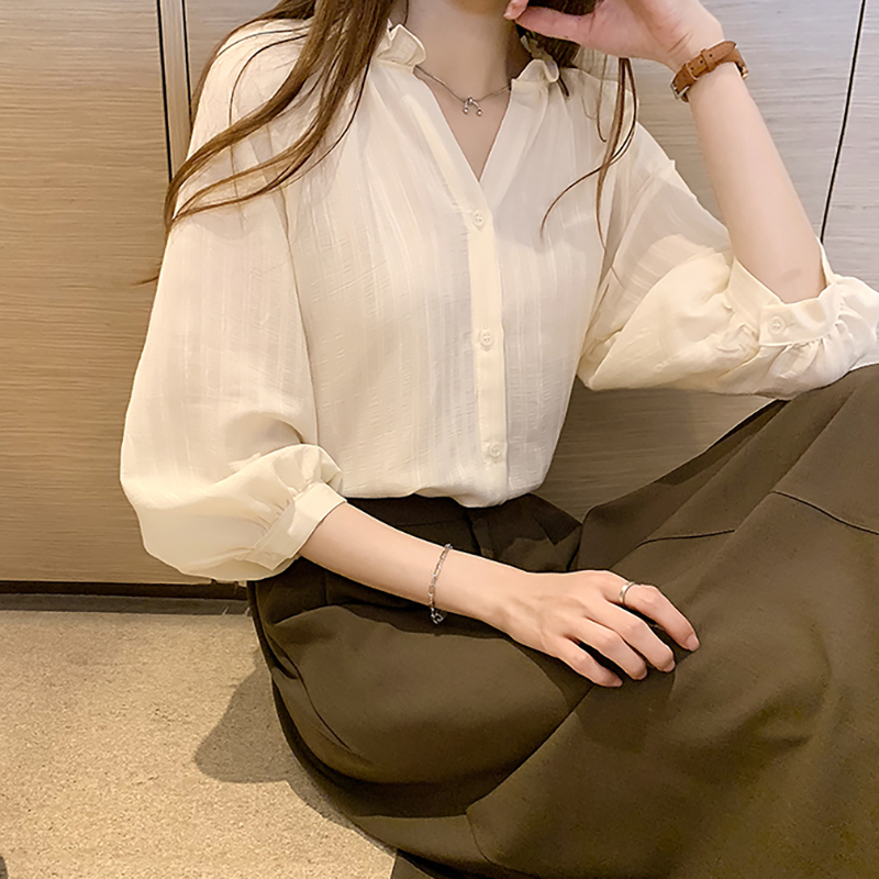 小眾溫柔風寬鬆薄款七分袖襯衫