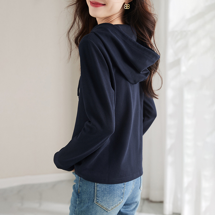 時尚字母刺繡連帽抽繩長袖T恤