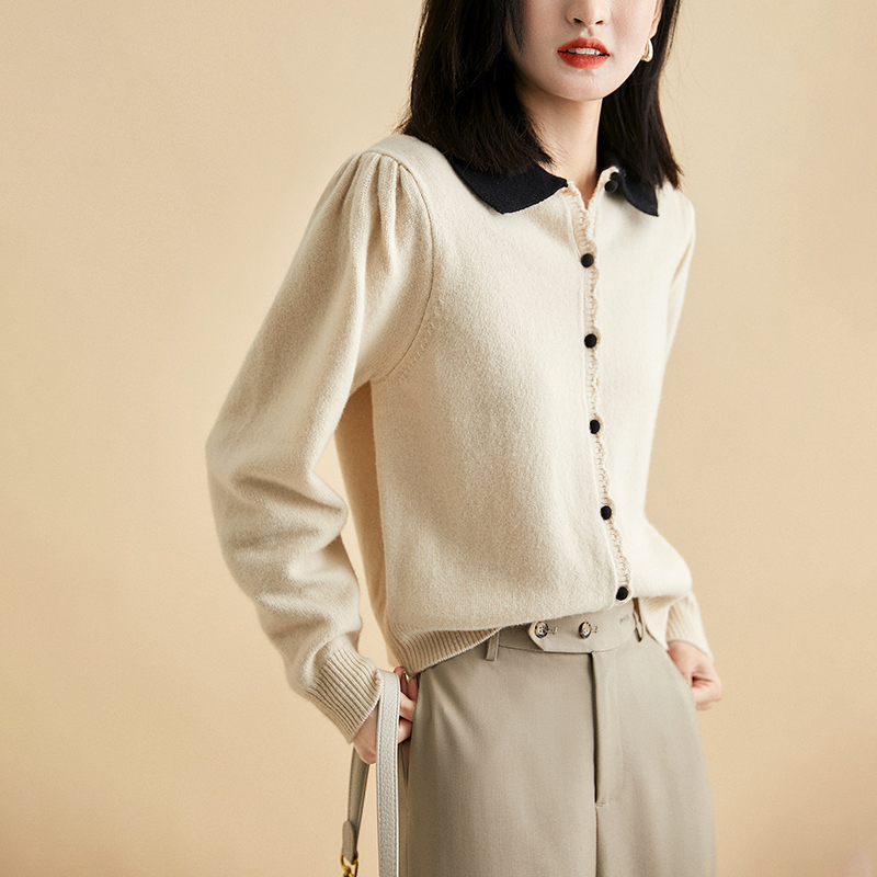 復古柔軟翻領長袖針織開襟衫(3色)