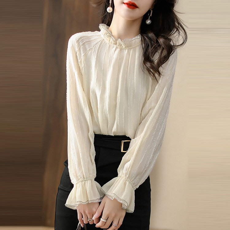 简约木耳邊立領優雅小衫
