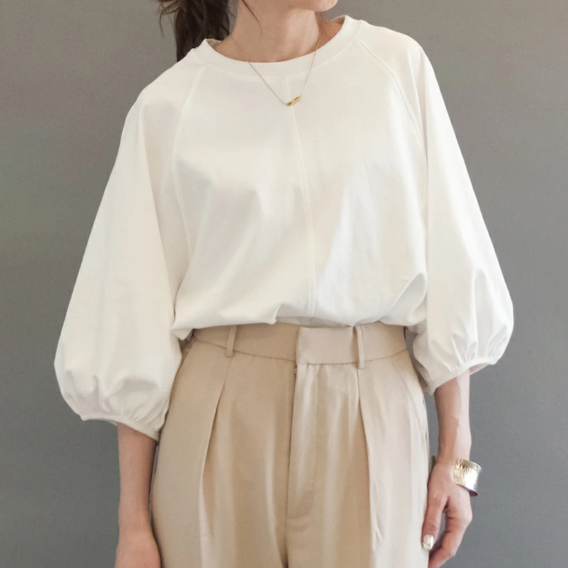 日系簡約圓領拼接插肩袖T恤(5色)