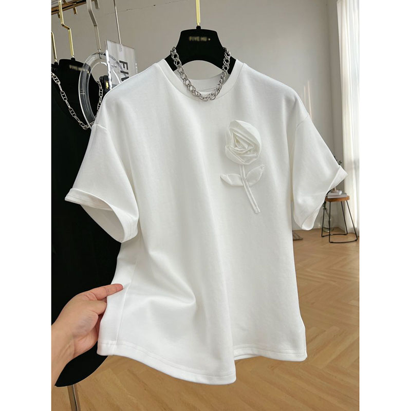 氣質優雅設計感立體花朵T恤(2色)