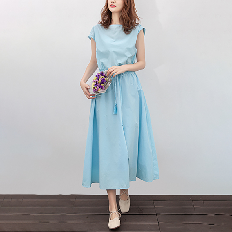 日式簡約文藝可收腰寬鬆棉麻連身裙(9色)