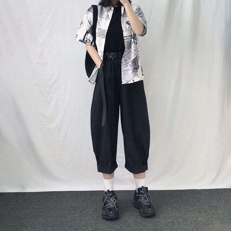 日系寬鬆鬆緊腰燈籠闊腿褲(2色)