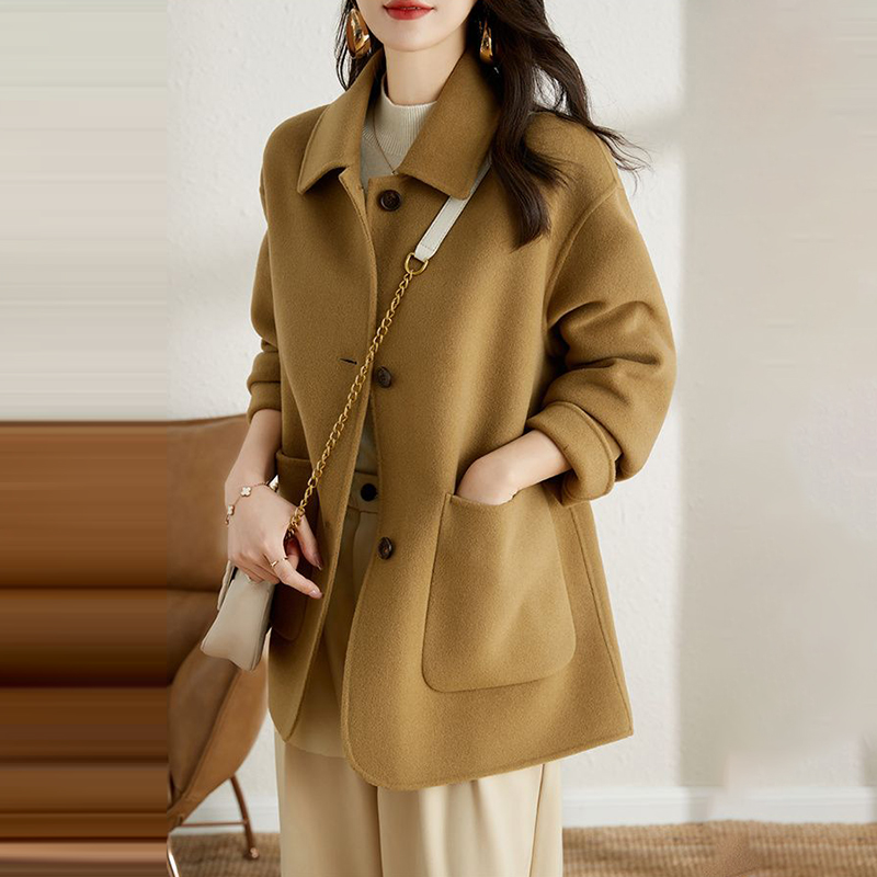 赫本風簡約單排扣毛呢大衣(2色)