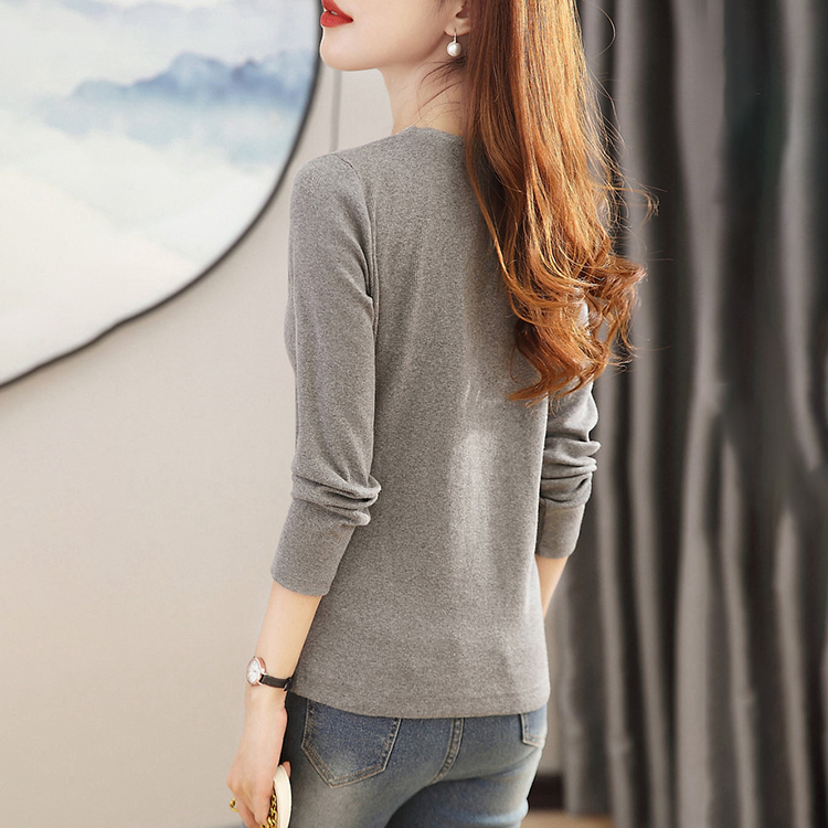 韓系設計感修身百搭V領長袖T恤