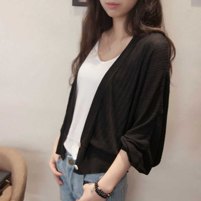 燈籠袖外搭V領寬鬆冷氣房披肩針織衫(5色)