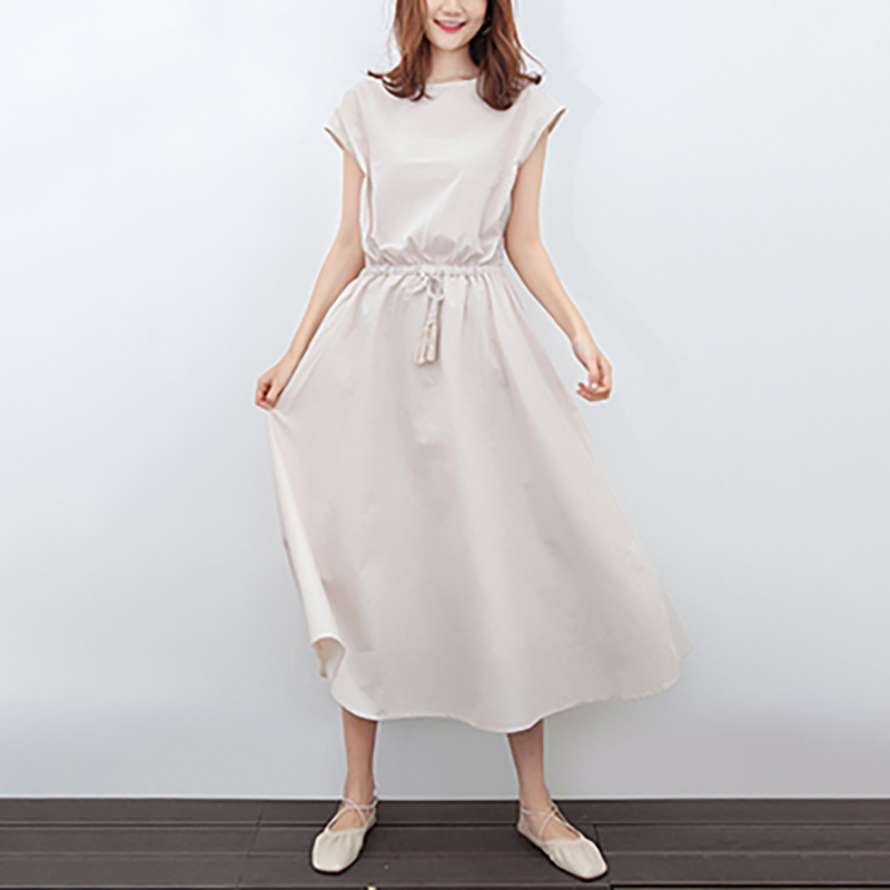 日式簡約文藝可收腰寬鬆棉麻連身裙(9色)