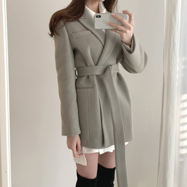 新款西裝領中長版夾棉裡大衣