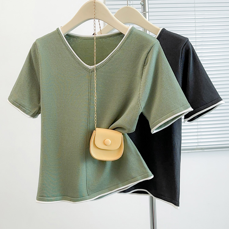 韓系寬鬆V領短袖T恤(2色)