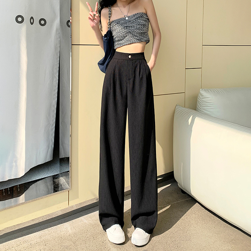 肌理冰絲直筒高腰垂感寬褲(3色)