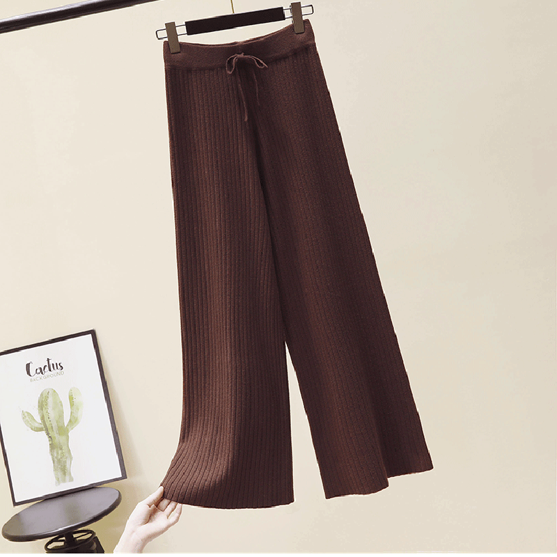 日系高腰寬鬆毛線針織直筒寬闊腿褲(6色)