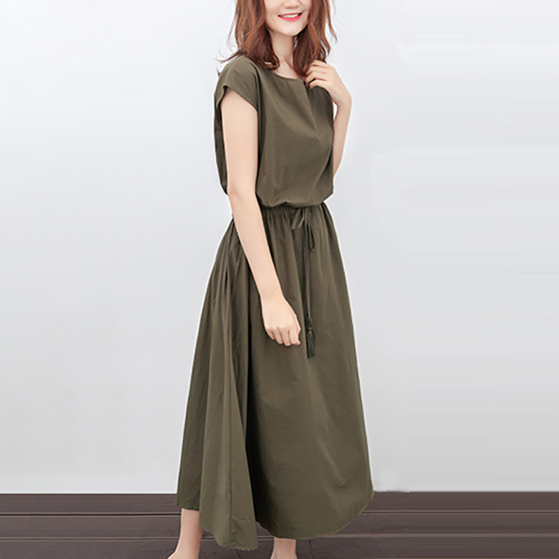 日式簡約文藝可收腰寬鬆棉麻連身裙(9色)