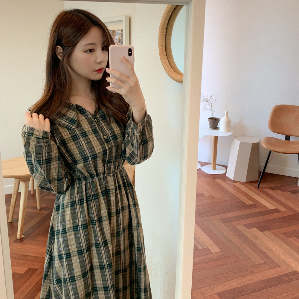 韓系格纹学院风连身裙(2色)