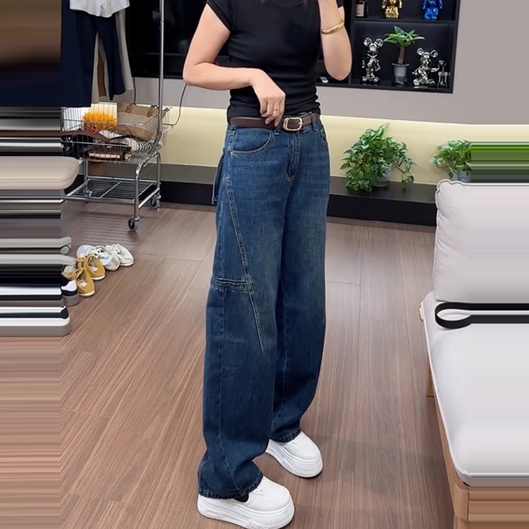 舒適高腰鐮刀牛仔褲