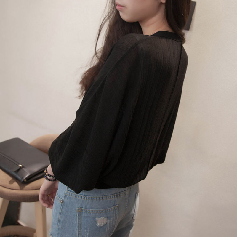 燈籠袖外搭V領寬鬆冷氣房披肩針織衫(5色)