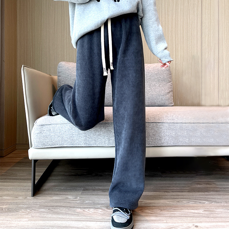 百搭休閒高腰加絨直筒垂感闊腿褲