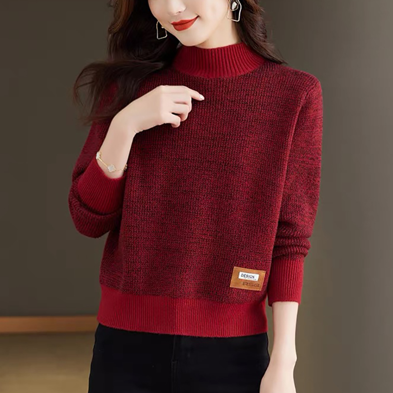 半高領長袖短款針織毛衣