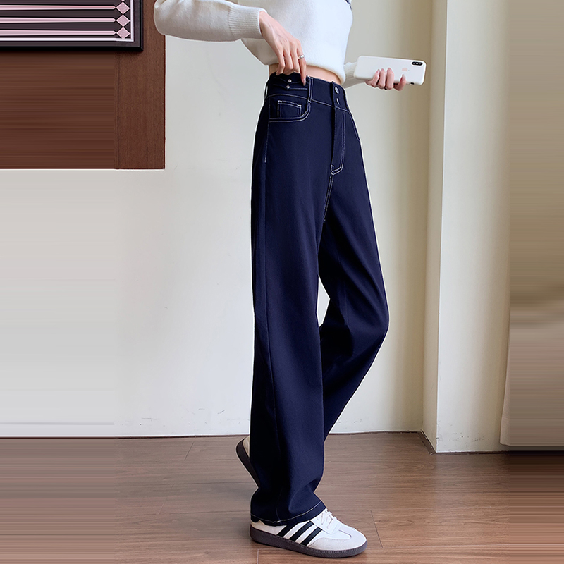 寬鬆顯瘦直筒針織牛仔彈性褲