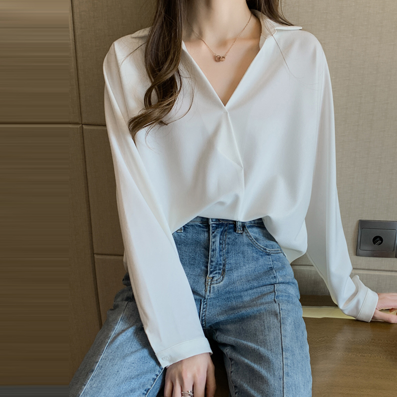 韓系百搭V領長袖襯衫