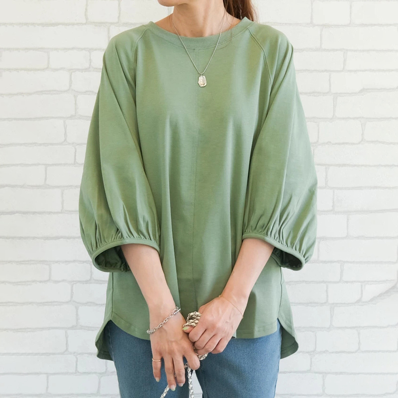 日系簡約圓領拼接插肩袖T恤(5色)