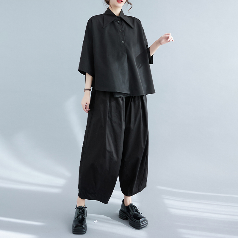 不對稱設計寬鬆七分袖襯衫(2色)