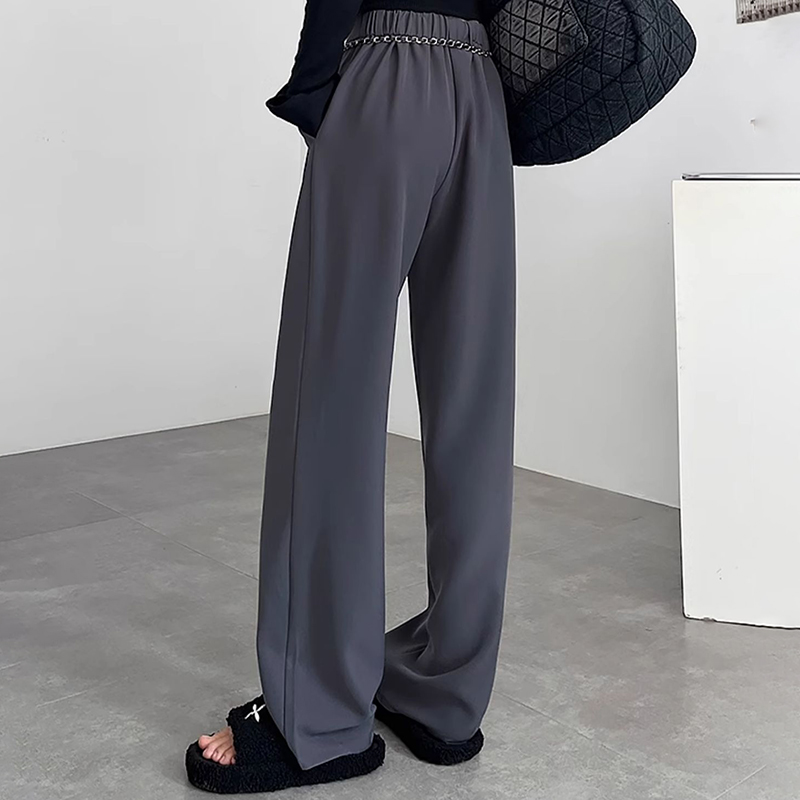 休閒鬆緊腰垂感窄版西裝闊腿褲(4色)