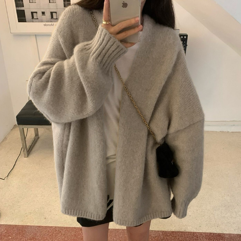 日系復古V領針織開襟衫(2色)