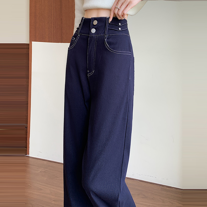 寬鬆顯瘦直筒針織牛仔彈性褲