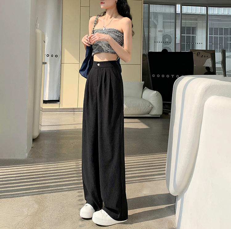 肌理冰絲直筒高腰垂感寬褲(3色)