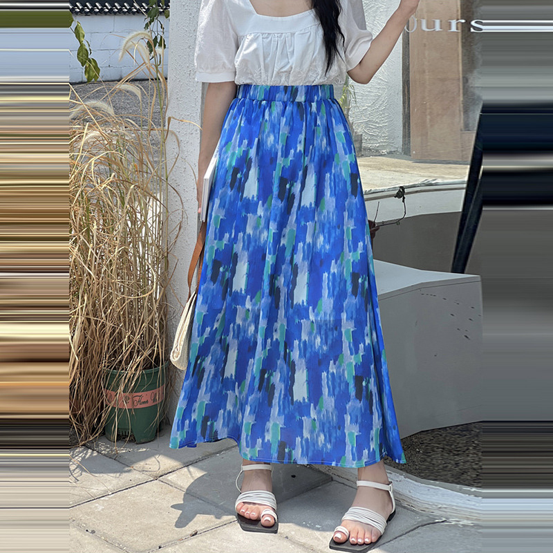 日繫條紋長A字大擺半身裙(9色)