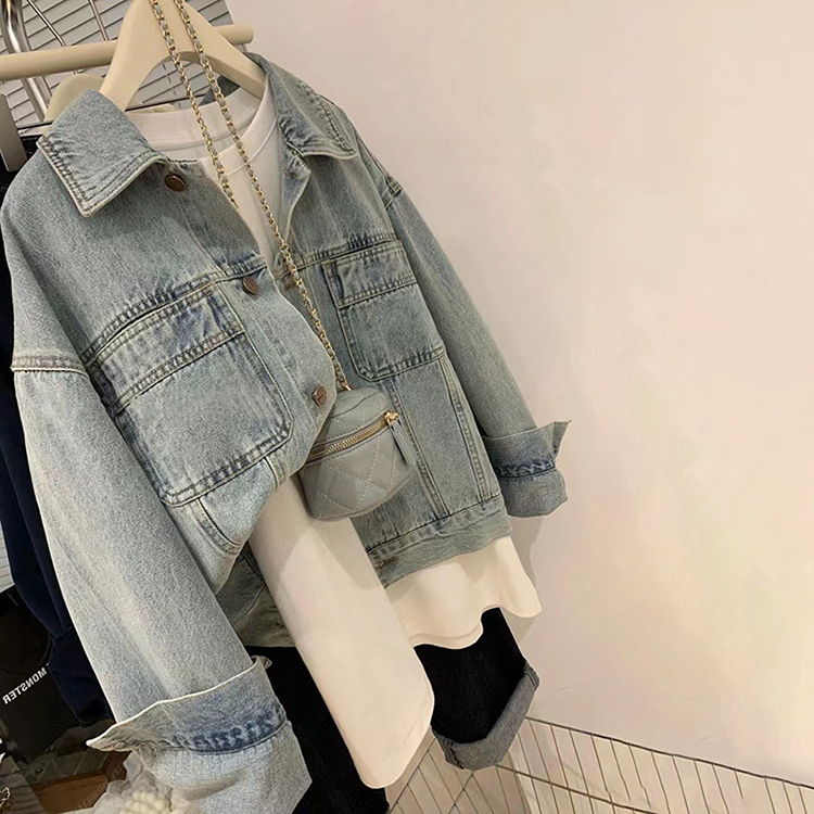 韓系ins潮別緻淺藍色牛仔外套