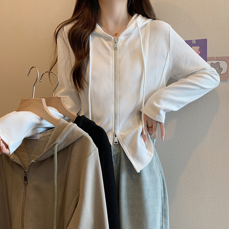 大尺碼雙開拉鍊連帽休閒開襟衛衣(3色)
