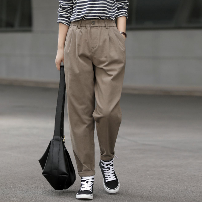 文藝休閒鬆腰工裝小腳褲(2色)