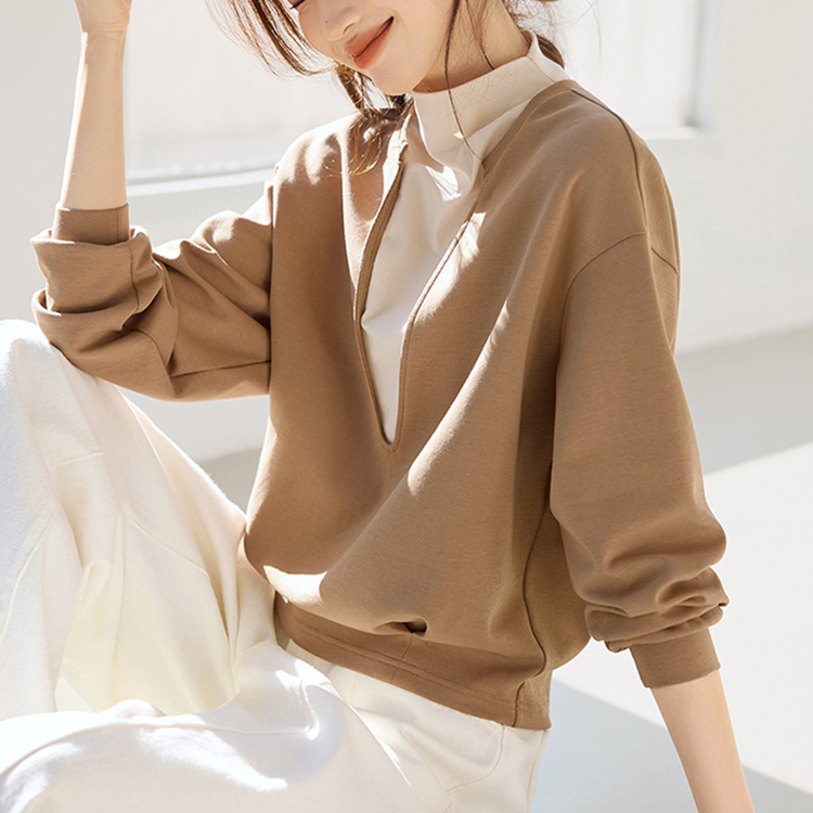 休閒假兩件拼接半高領衛衣