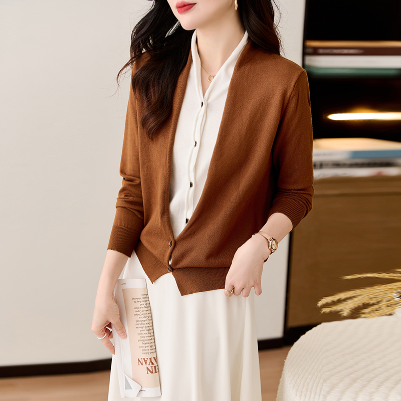 寬鬆假兩件V領拼色針織開襟衫(3色)