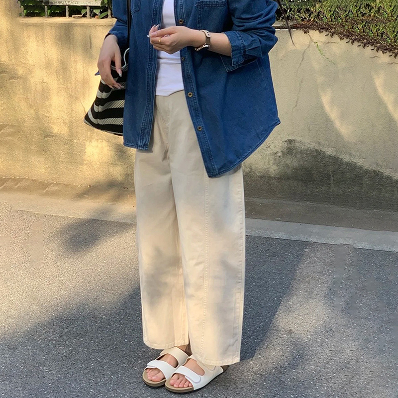 日系寬腿顯瘦直筒九分休閒褲